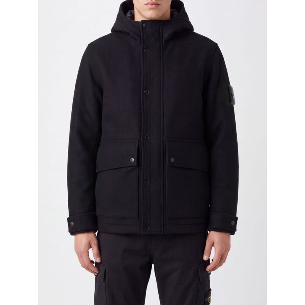 Stone Island Men Hooded Wool Parka Stone Island With Compass Logo Badge